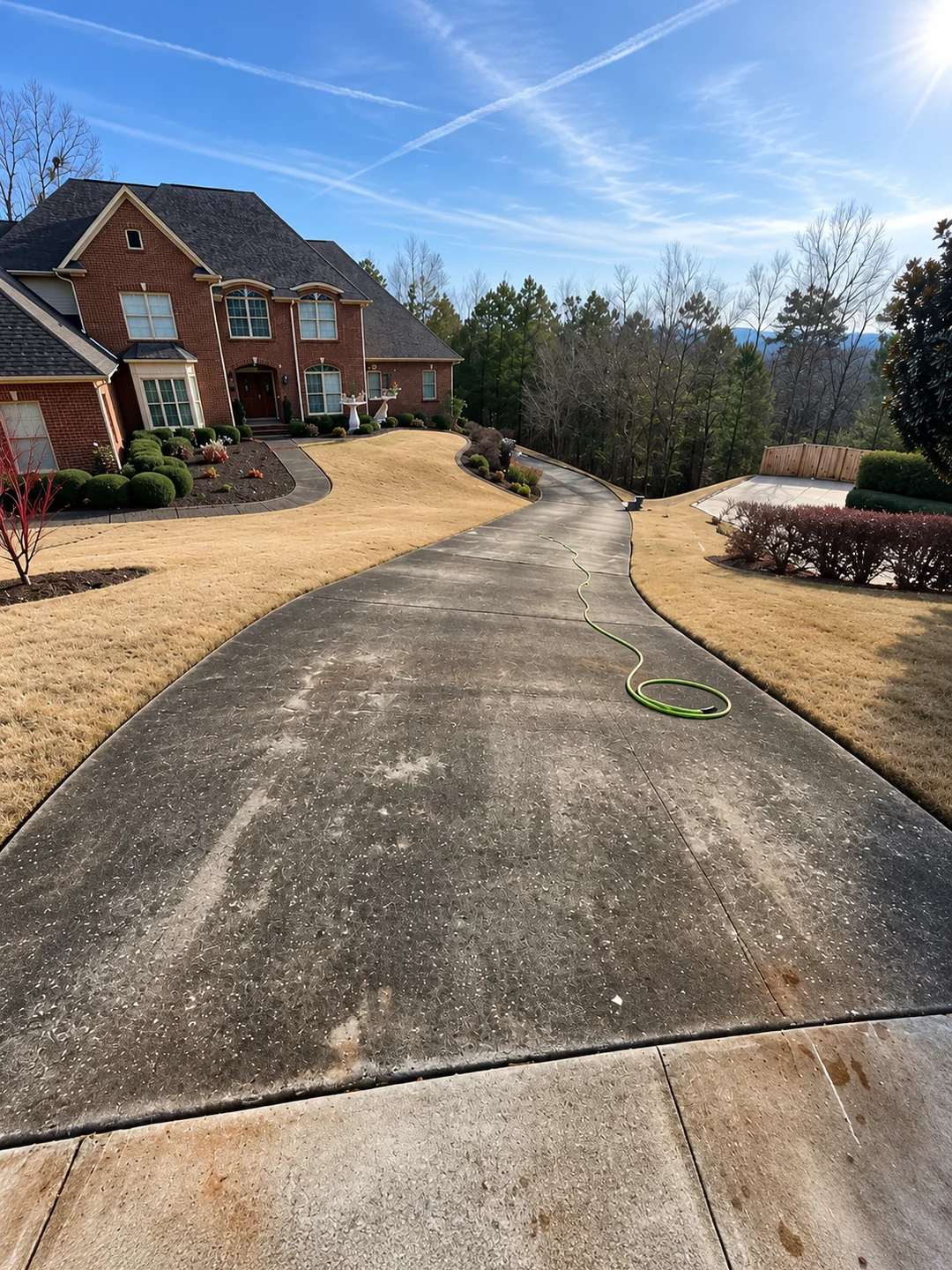 Dirty driveway before concrete cleaning