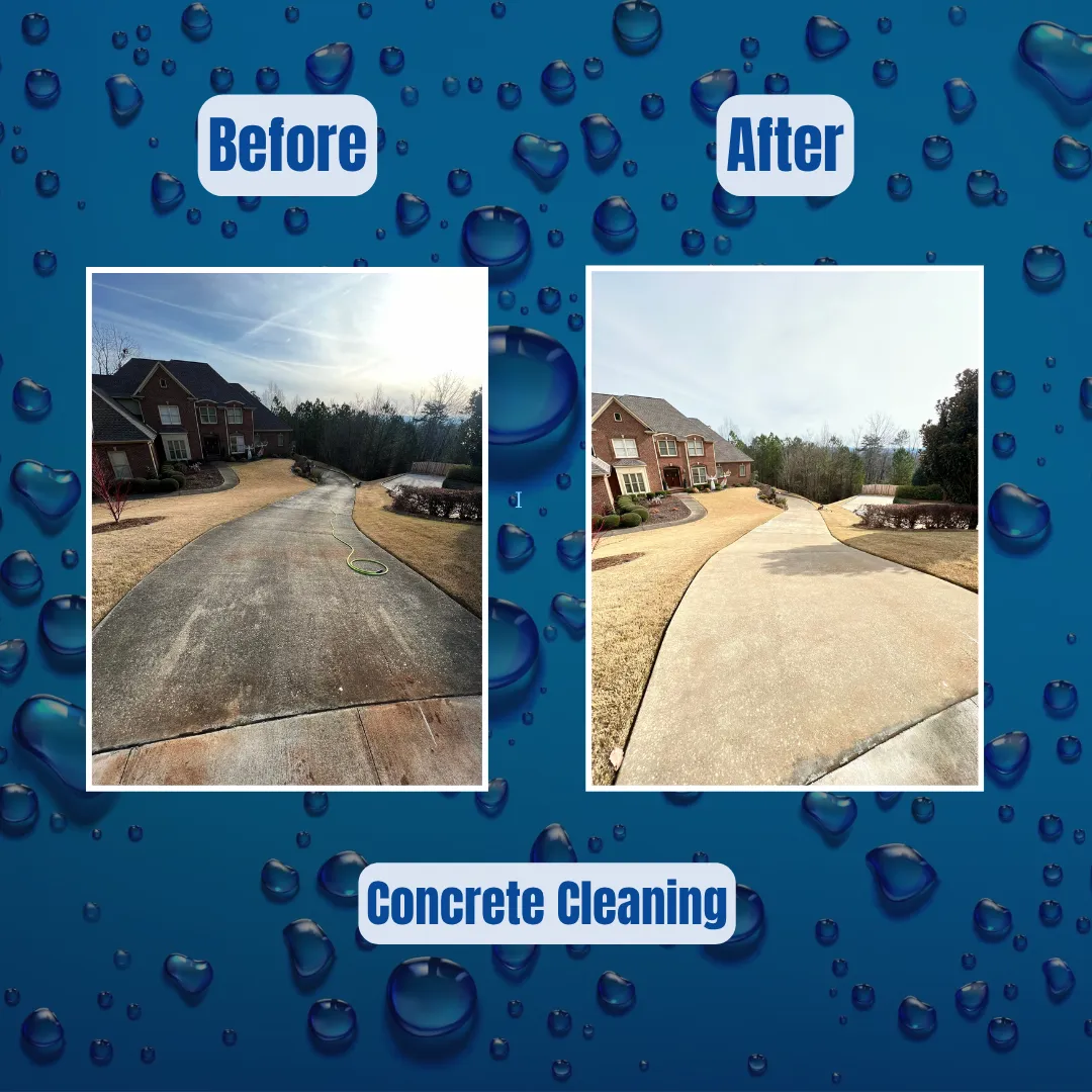Before and after concrete cleaning of a driveway