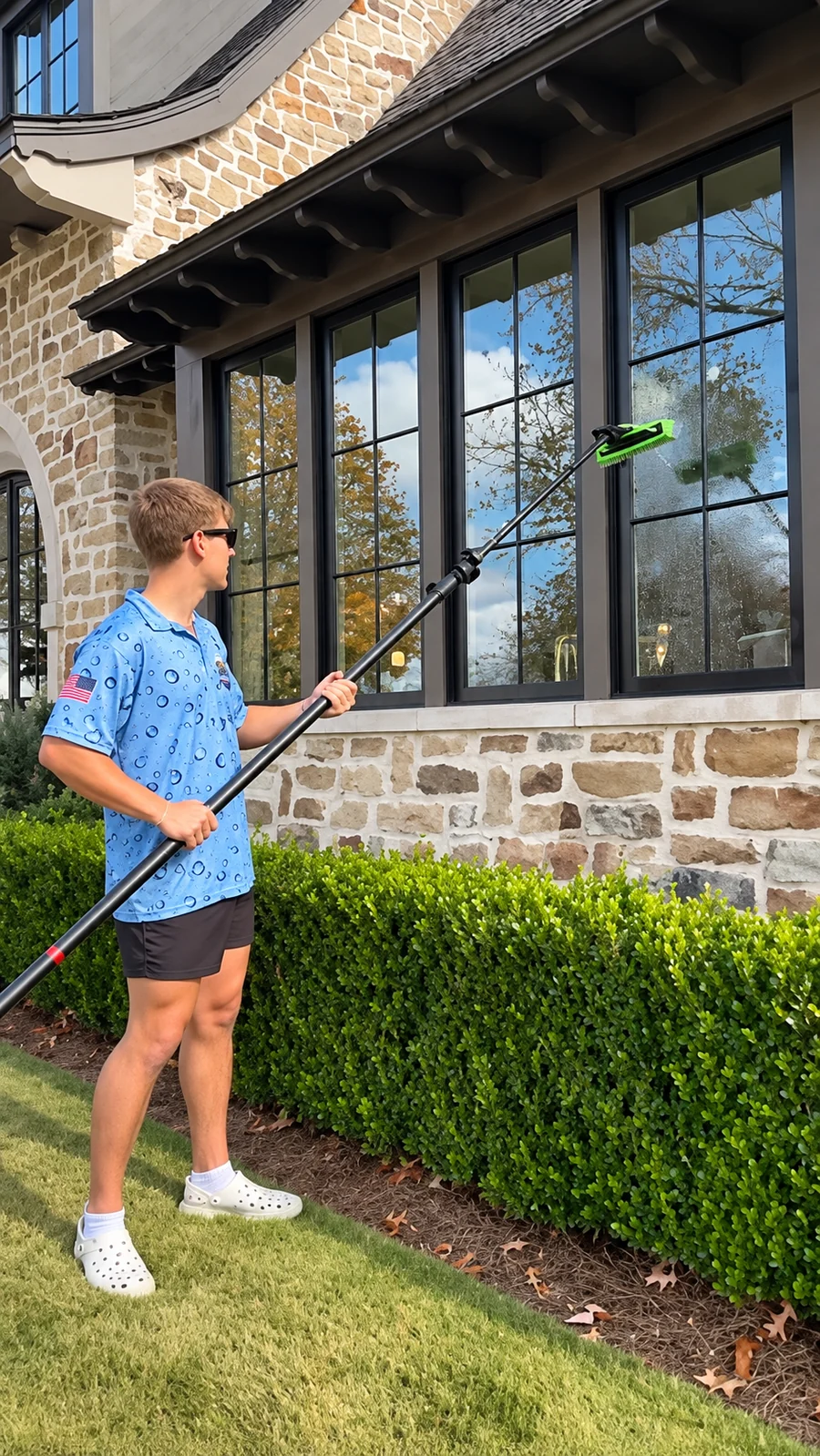 Water Wave technician cleaning windows with a pure-water-fed pole